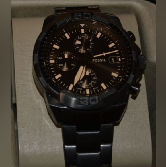 FOSSIL FS5851 CHRONOGRAPH BLACK‎  BRACELET WATCH EUC - Picture 1 of 5